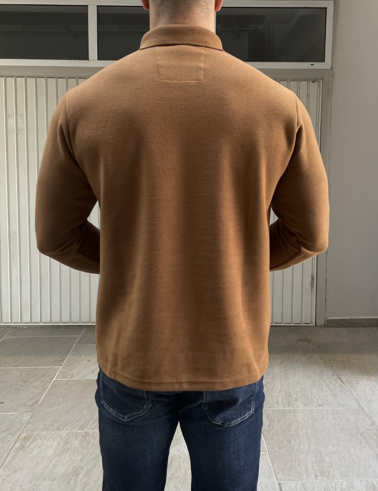 Everbest Ανδρική κάμελ Polo μακρυμάνικη μπλούζα Plus size 251034K φωτογραφία